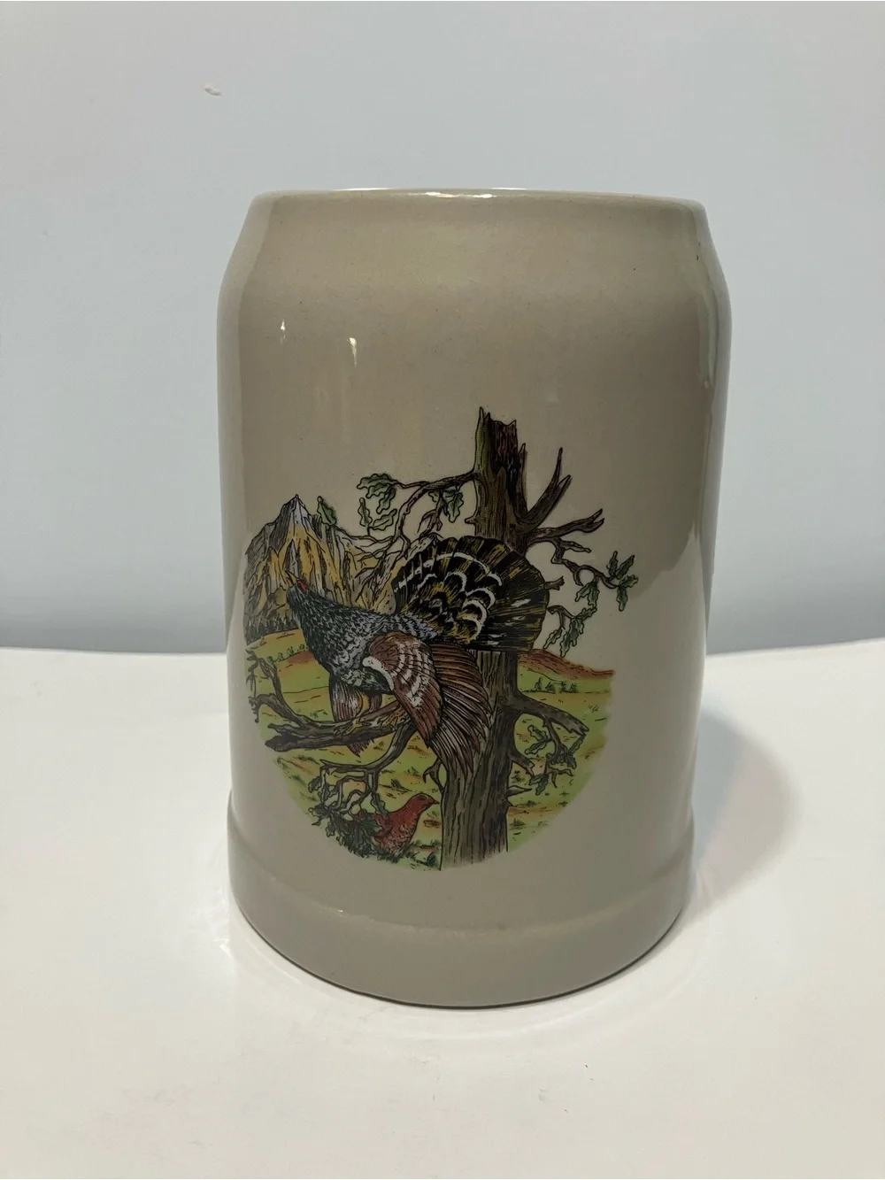 Vintage German Beer Stein Mug Game Birds Hunting Wildlife Stoneware Mancave